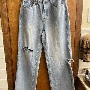 Blue Straight Leg Distressed Jeans